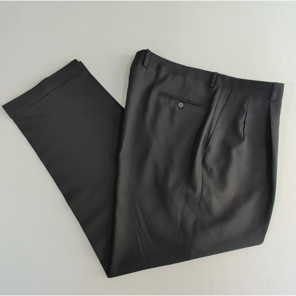Linea Naturale Mens 40 Lanificio Comero Wool Pleated Cuffed Dress Pants Black IT